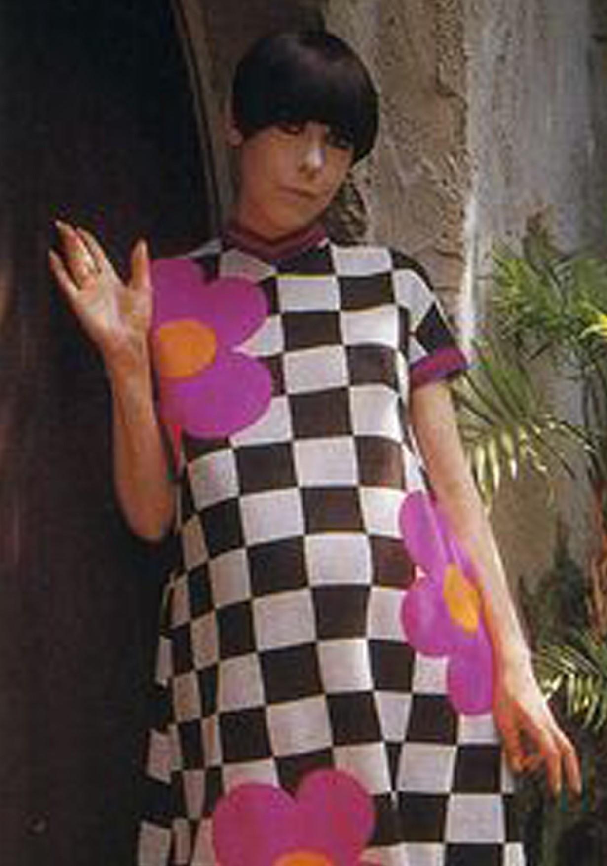 Vintage 1965 Rudi Gernreich 'Flower Power' Applique Orange Wool Mod Maxi Dress 6
