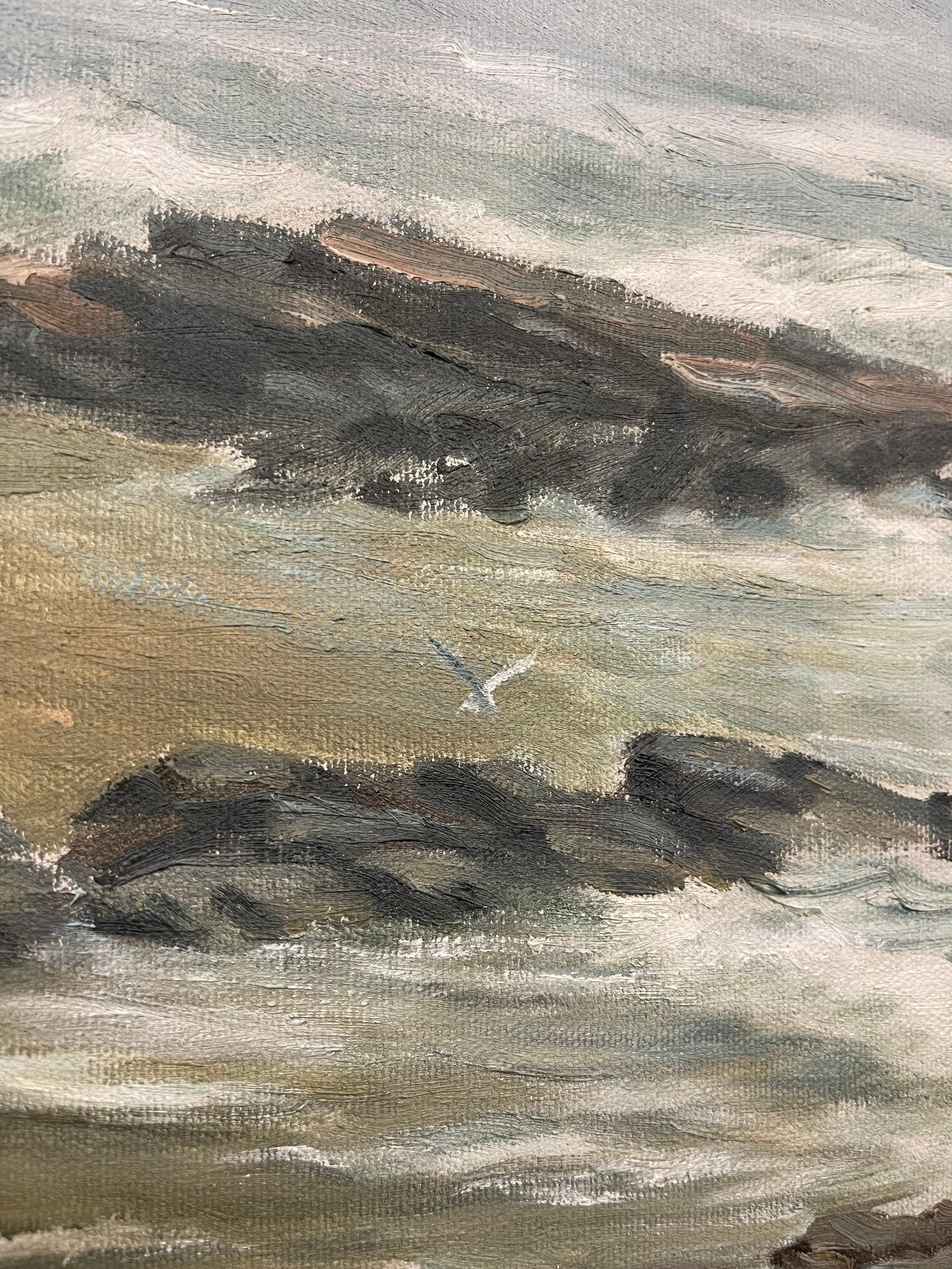 Metà XX secolo Quadro d'epoca del 1965 con paesaggio marino di R. Hasenfus - Maine Shore Art Galleries in vendita