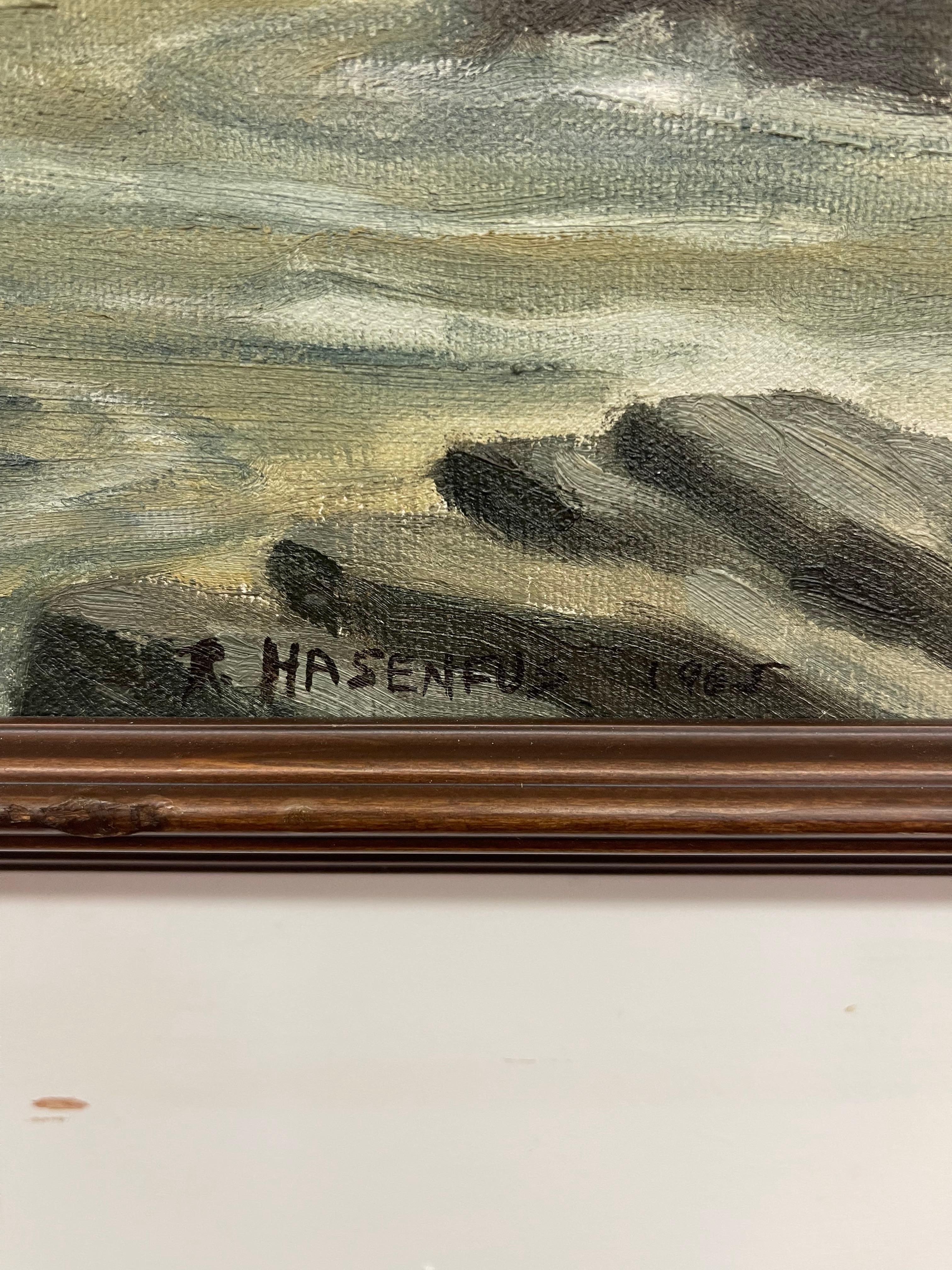 Quadro d'epoca del 1965 con paesaggio marino di R. Hasenfus - Maine Shore Art Galleries in vendita 2