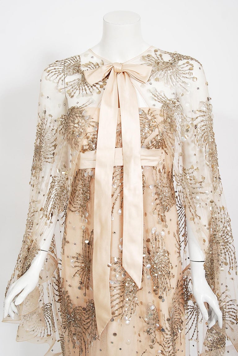 Vintage 1966 Arnold Scaasi Couture For Mitzi Gaynor Beaded Strapless Gown  and Cape at 1stDibs | mitzi gaynor georgy girl, vintage designer gowns, mitzi  dresses