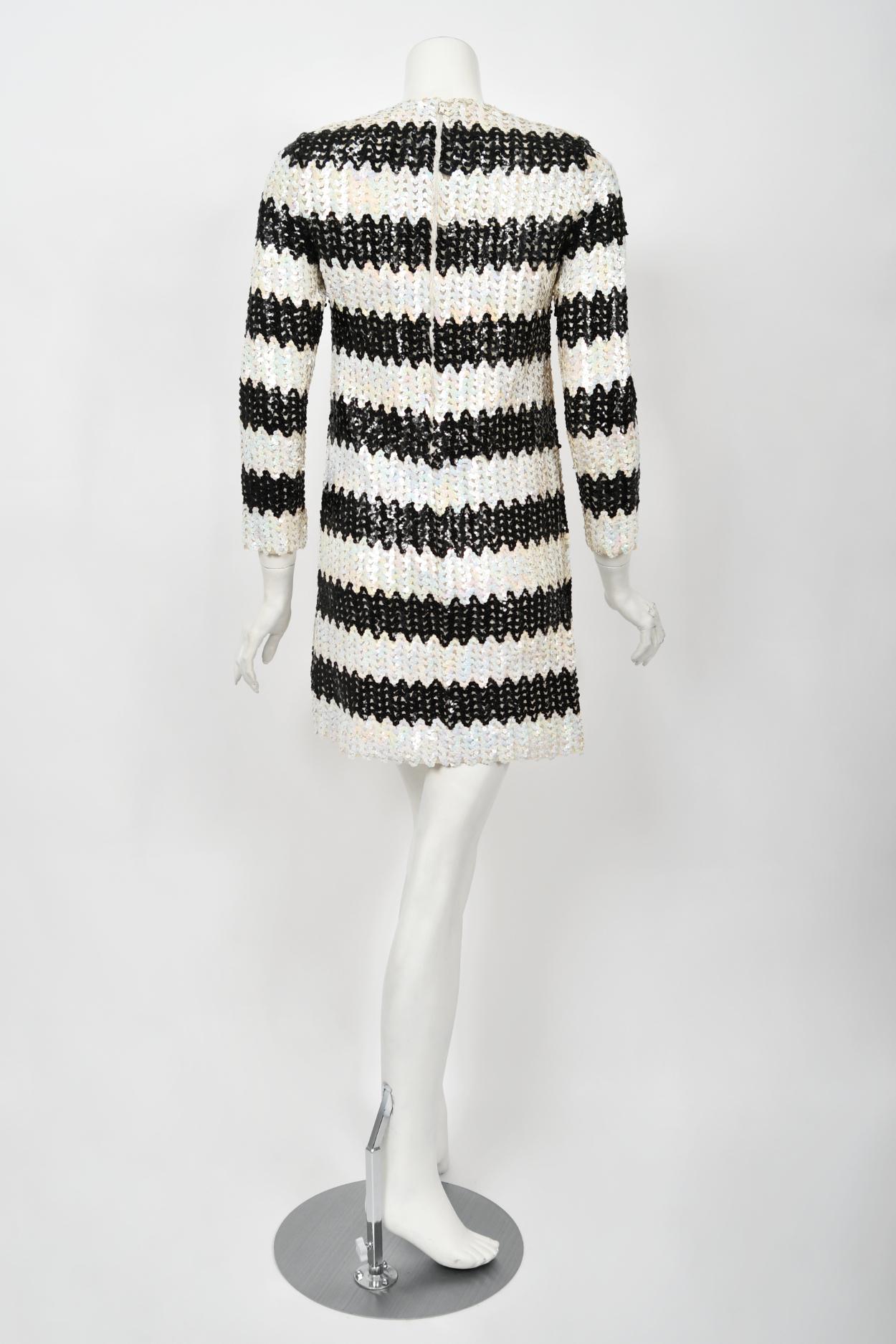 Vintage 1966 Betsey Johnson for Paraphernalia Documented Sequin Mod Mini Dress For Sale 12
