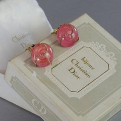 Vintage 1966 CHRISTIAN DIOR Pink Glass Cabochon Earrings