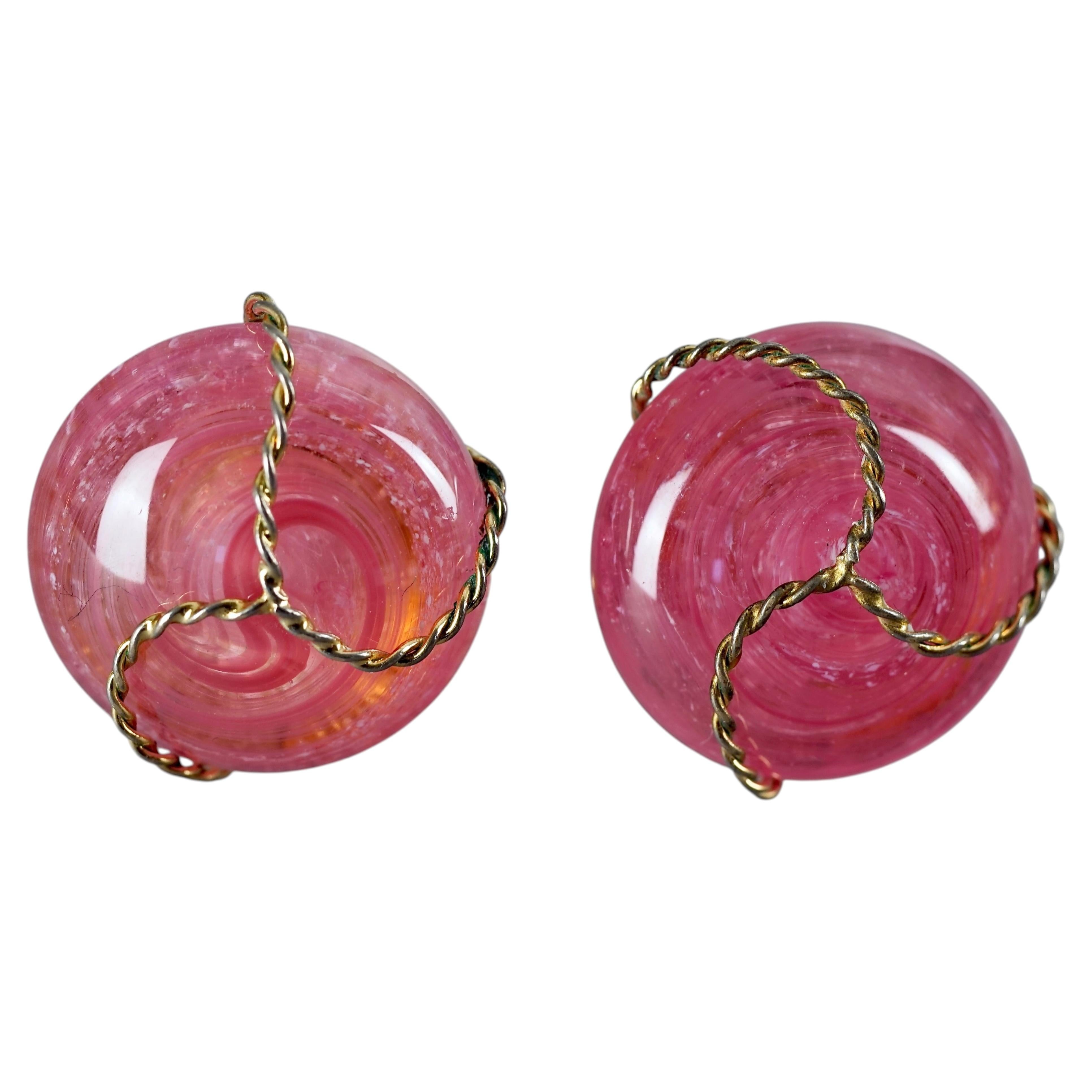 Vintage 1966 CHRISTIAN DIOR Boucles d'oreilles Cabochon en verre rose
