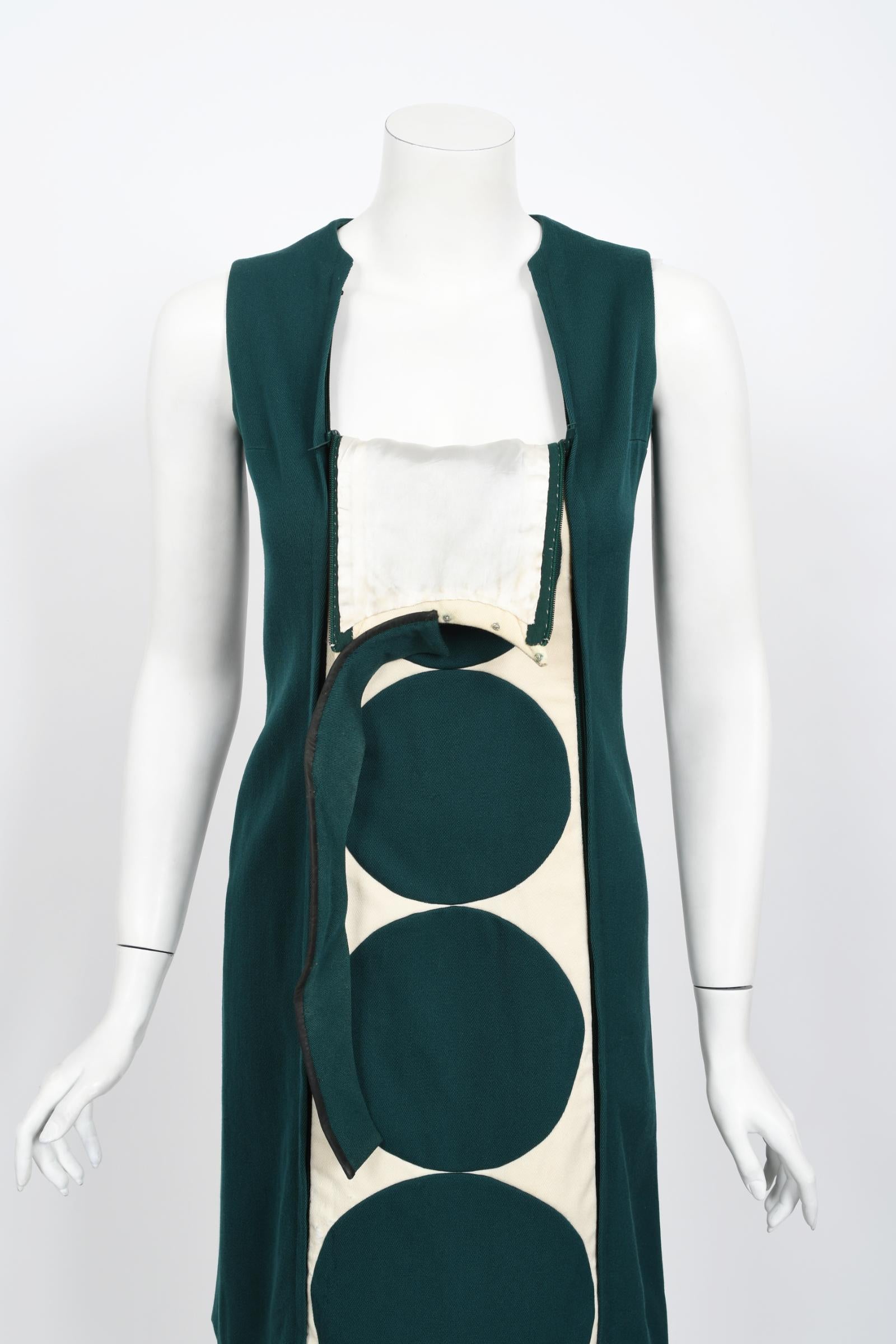 Vintage 1966 Jacques Esterel Haute Couture Documented Teal Blue Op-Art Mod Dress For Sale 6