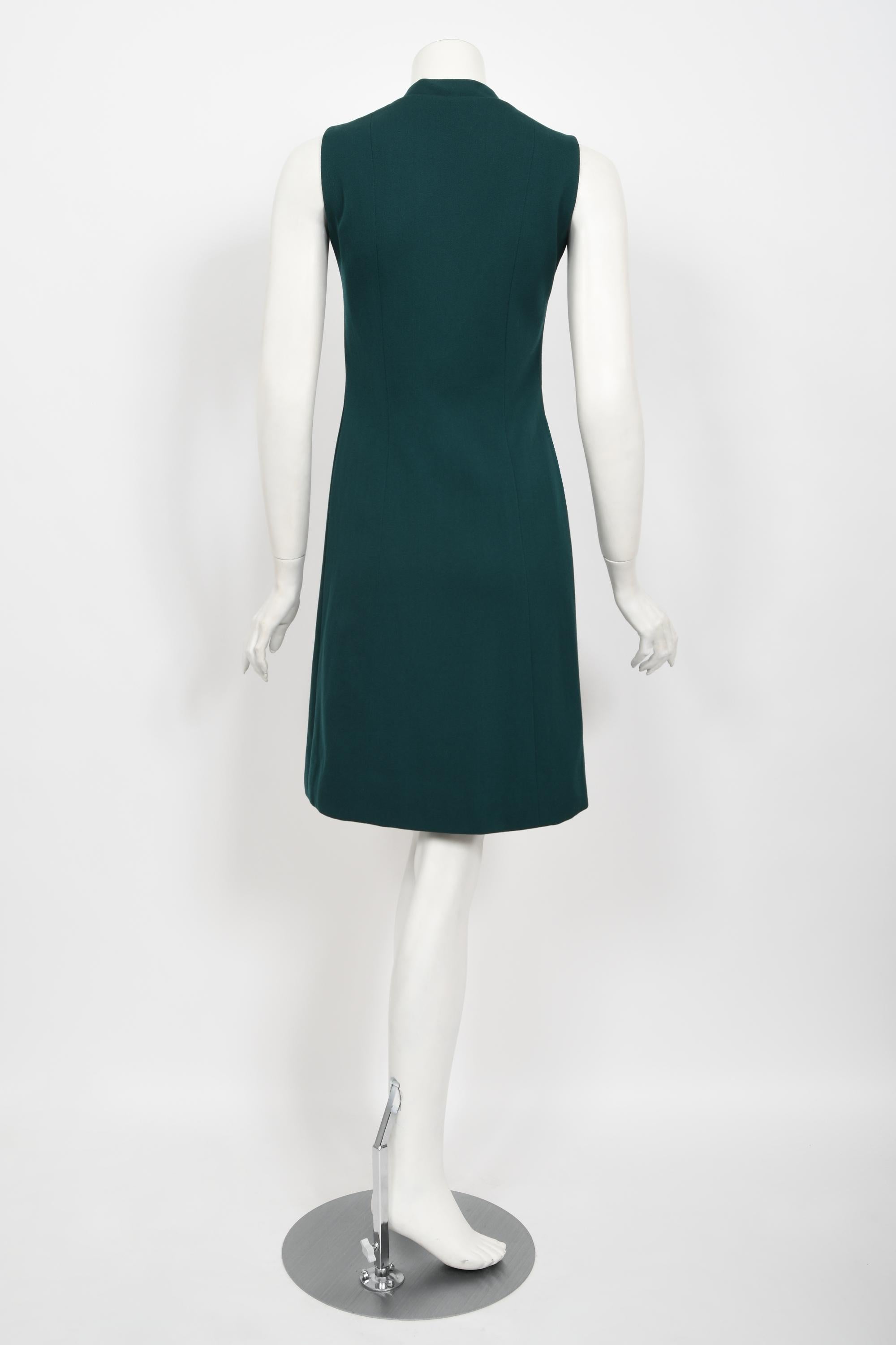Vintage 1966 Jacques Esterel Haute Couture Documented Teal Blue Op-Art Mod Dress For Sale 8