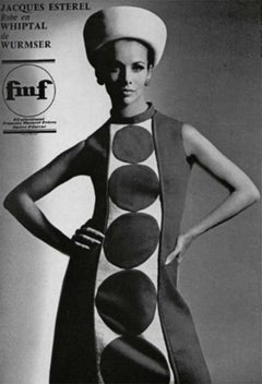 1966 Jacques Esterel Haute Couture Documented Teal Blue Op-Art Mod Dress