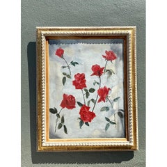 Vintage By 1966 Olio su tela originale con rose galleggianti