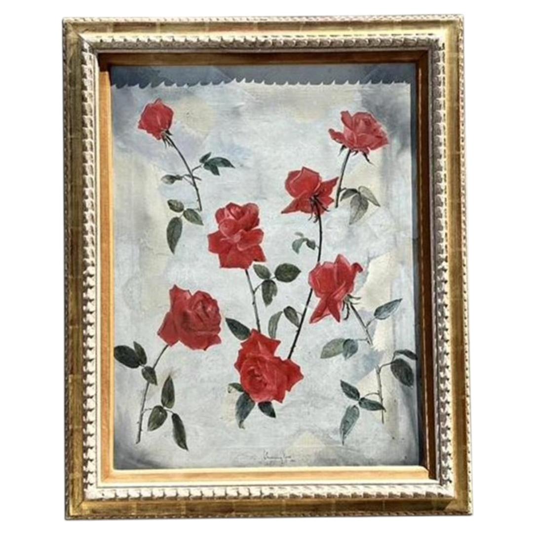 Vintage 1966 Original Floating Roses Oil on Painting