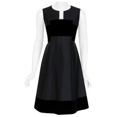 Vintage 1966 Pierre Balmain Haute-Couture Black Silk & Velvet Mod Cocktail Dress