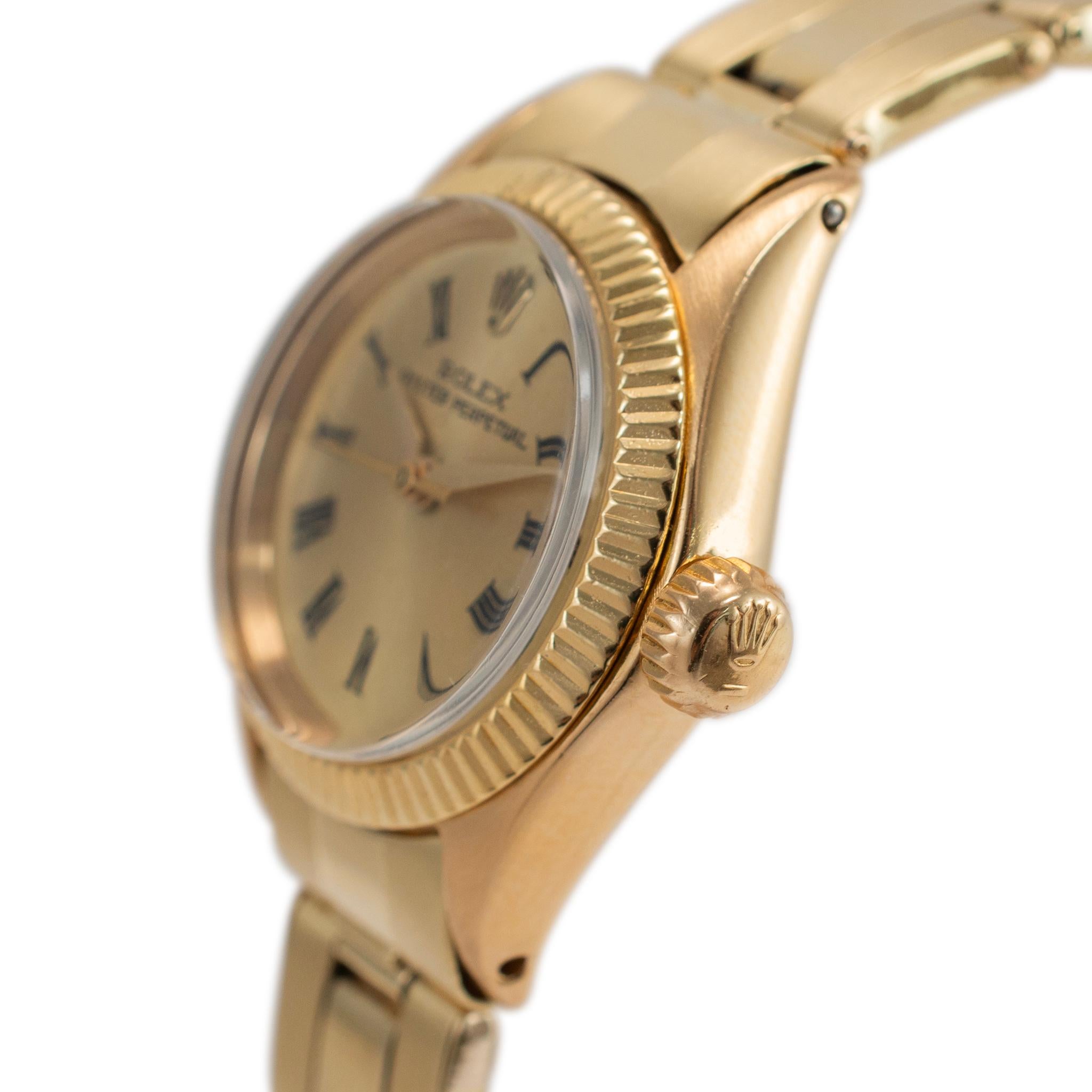 Vintage 1966 Rolex Oyster Perpetual 24MM 6615 Oyster 14K Yellow Gold Watch In Excellent Condition In Houston, TX