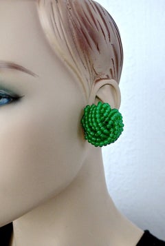 Vintage 1967 CHRISTIAN DIOR Knotted Emerald Glass Beads Earrings