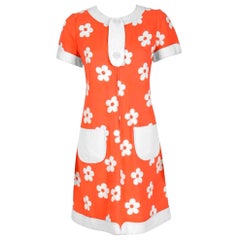 Vintage 1967 Courreges Couture Documented Orange Floral Print Silk Mod Dress