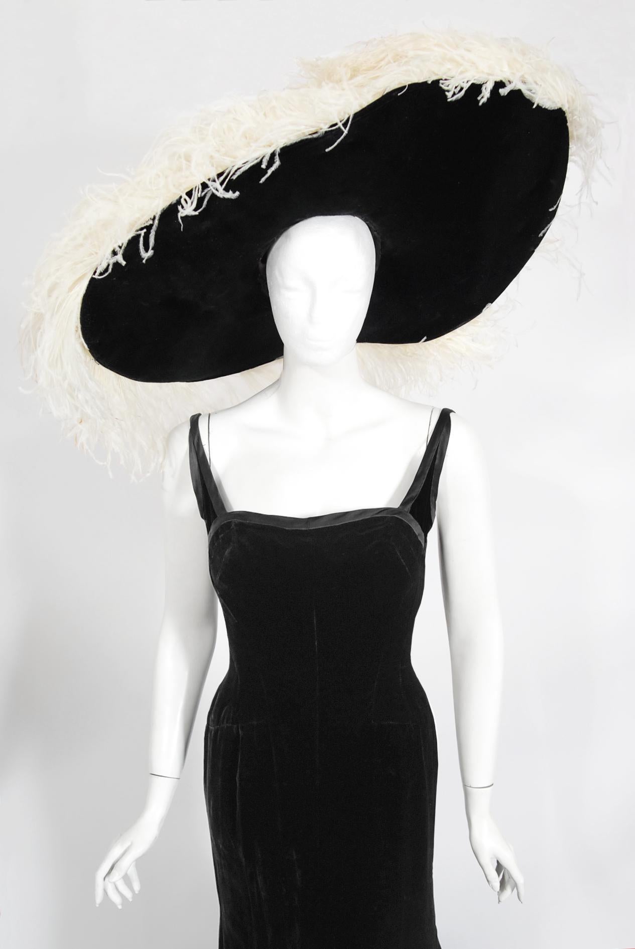 Vintage 1967 Don Loper Couture für Barbra Streisand Schwarzes Sanduhr-Kleid & Hut im Zustand „Gut“ in Beverly Hills, CA