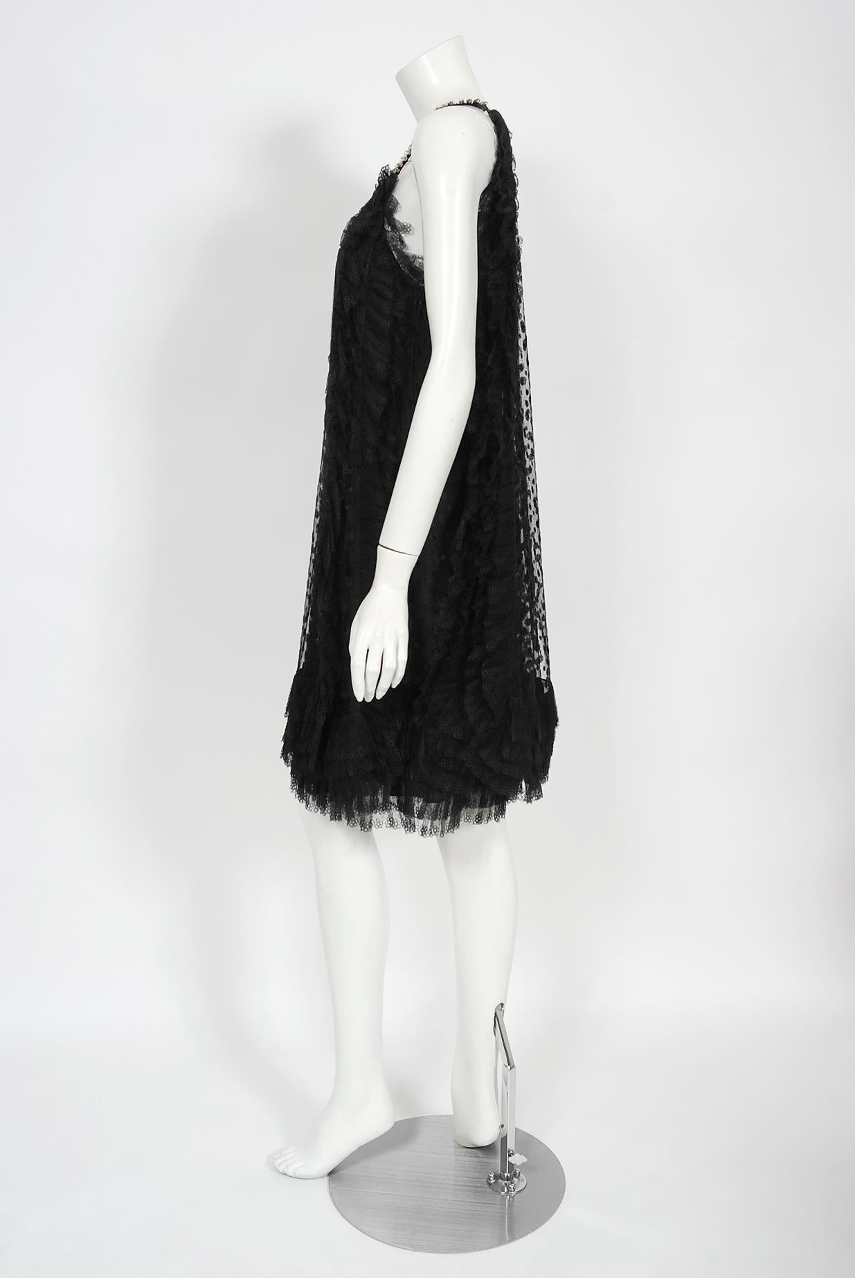 Vintage 1967 Galanos Couture Documented Black Polka-Dot Lace Mod Cocktail Dress 4
