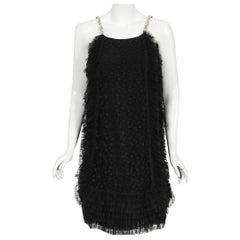 Vintage 1967 Galanos Couture Documented Black Polka-Dot Lace Mod Cocktail Dress