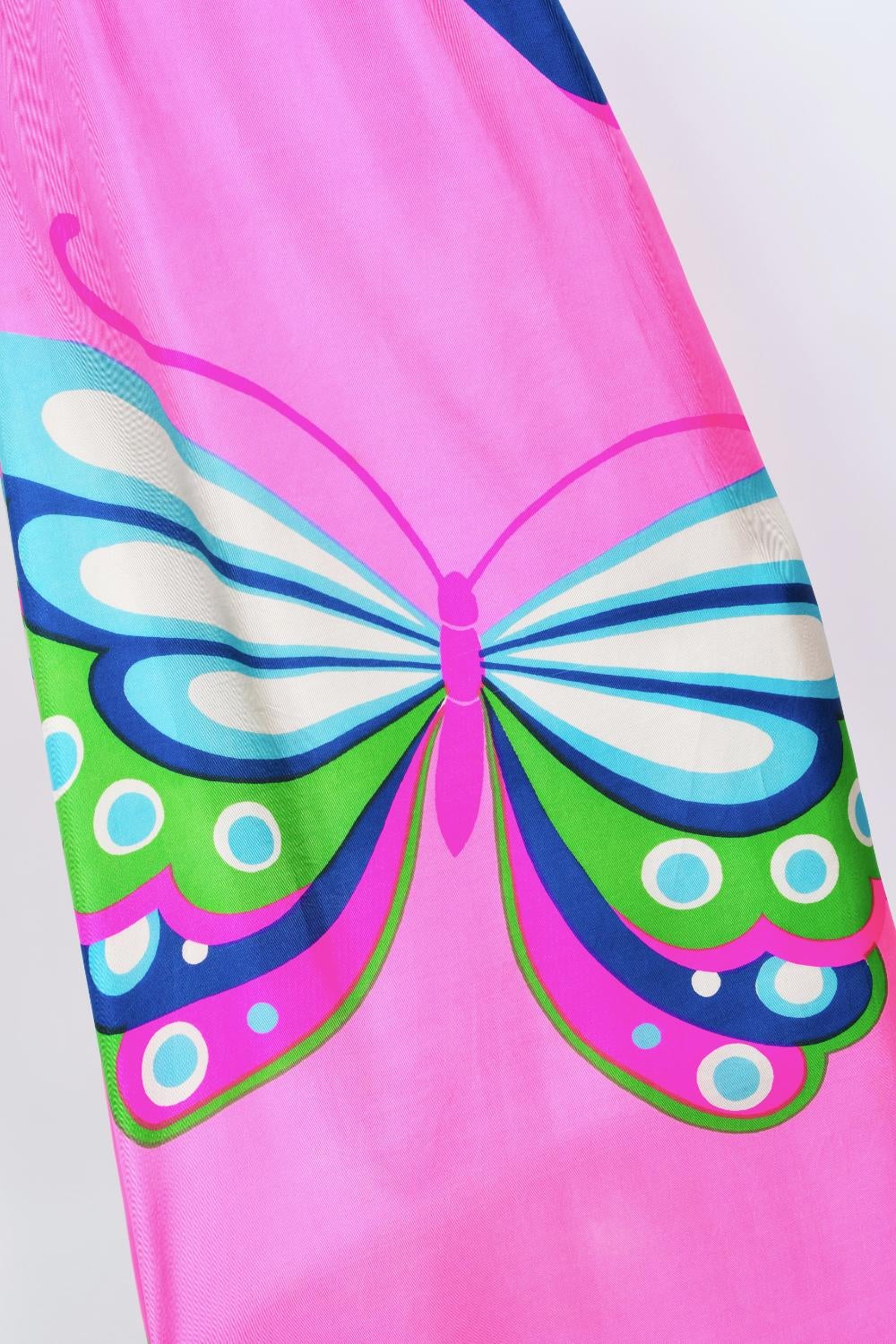 Vintage 1967 Hanae Mori Psychedelic Butterfly Print Silk Caftan Blouse & Pants 5