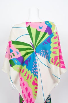 Vintage 1967 Hanae Mori Psychedelic Butterfly Print Silk Caftan Blouse & Pants