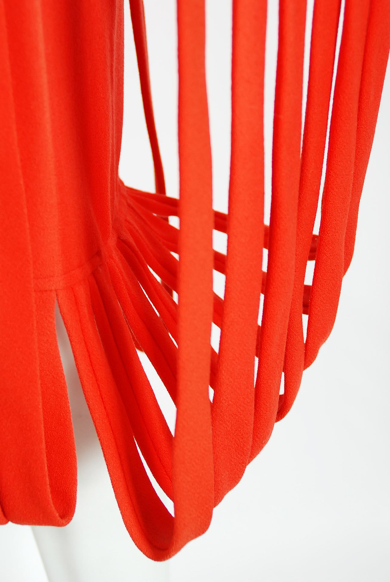 Vintage 1967 Pierre Cardin Documented Orange Wool Space-Age Mod Carwash Dress For Sale 2