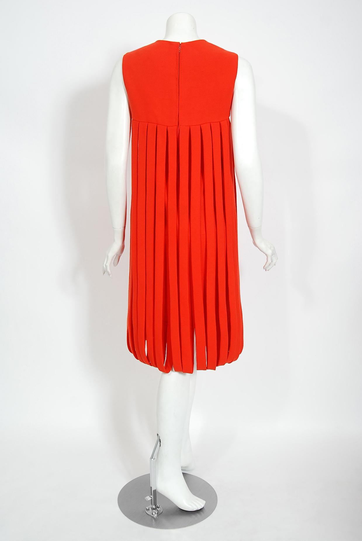 Vintage 1967 Pierre Cardin Documented Orange Wool Space-Age Mod Carwash Dress 3