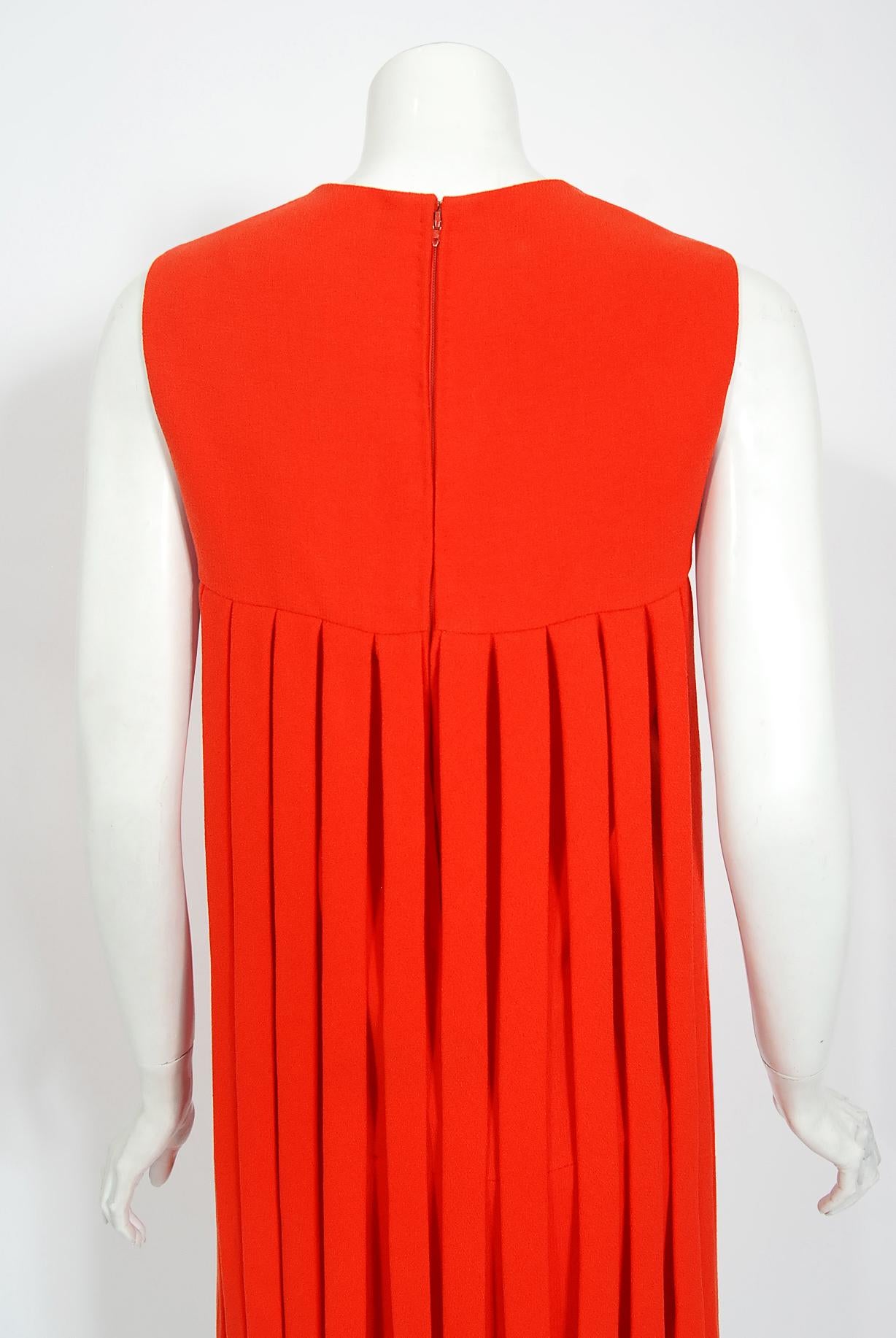 Vintage 1967 Pierre Cardin Documented Orange Wool Space-Age Mod Carwash Dress 4
