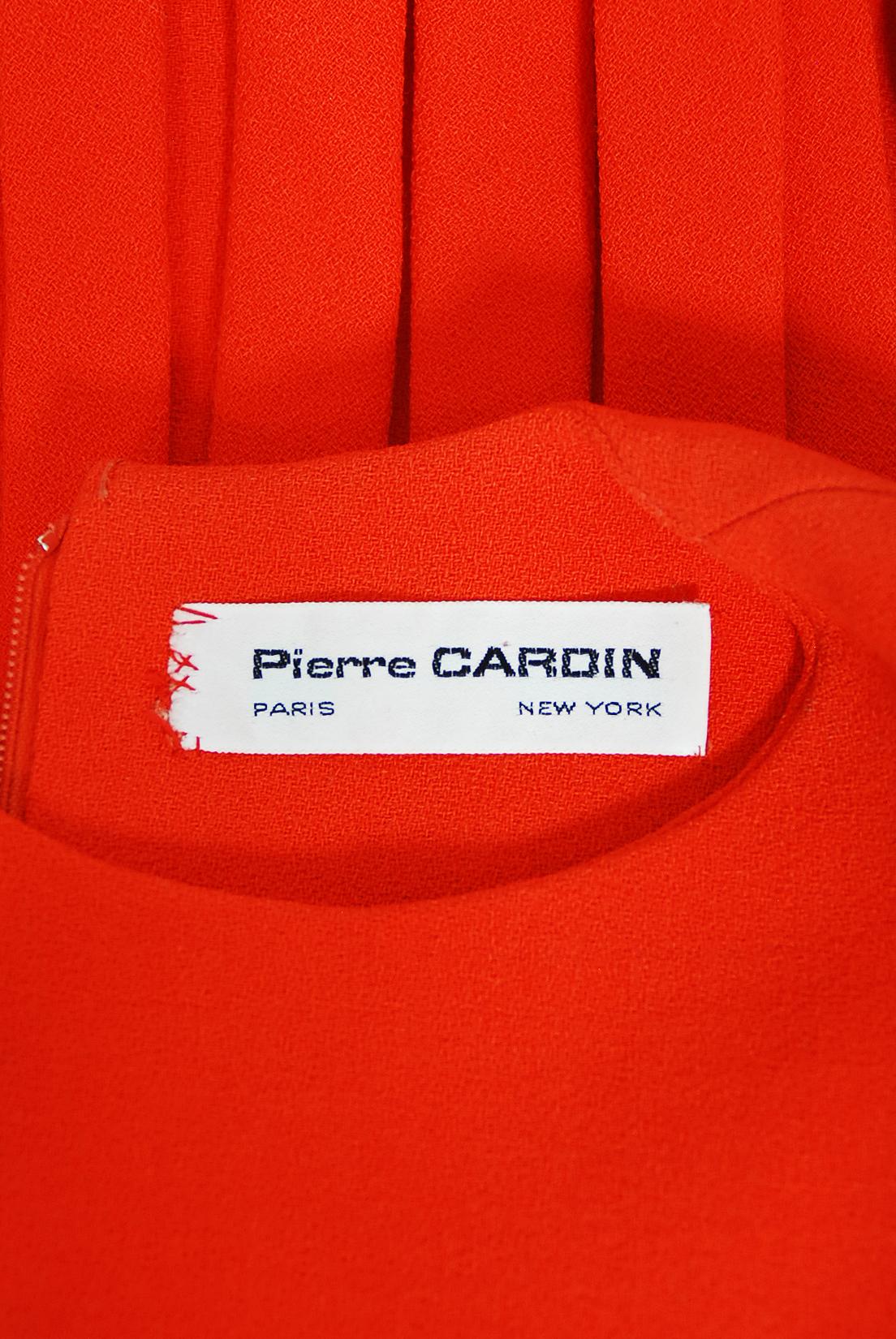 Vintage 1967 Pierre Cardin Documented Orange Wool Space-Age Mod Carwash Dress 6