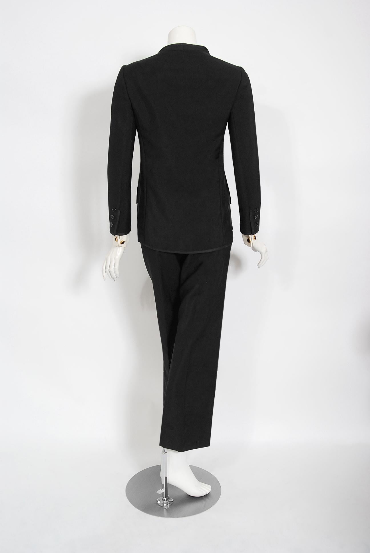 Vintage 1968 Yves Saint Laurent Le Smoking Tuxedo Black Gabardine Pant Suit 5