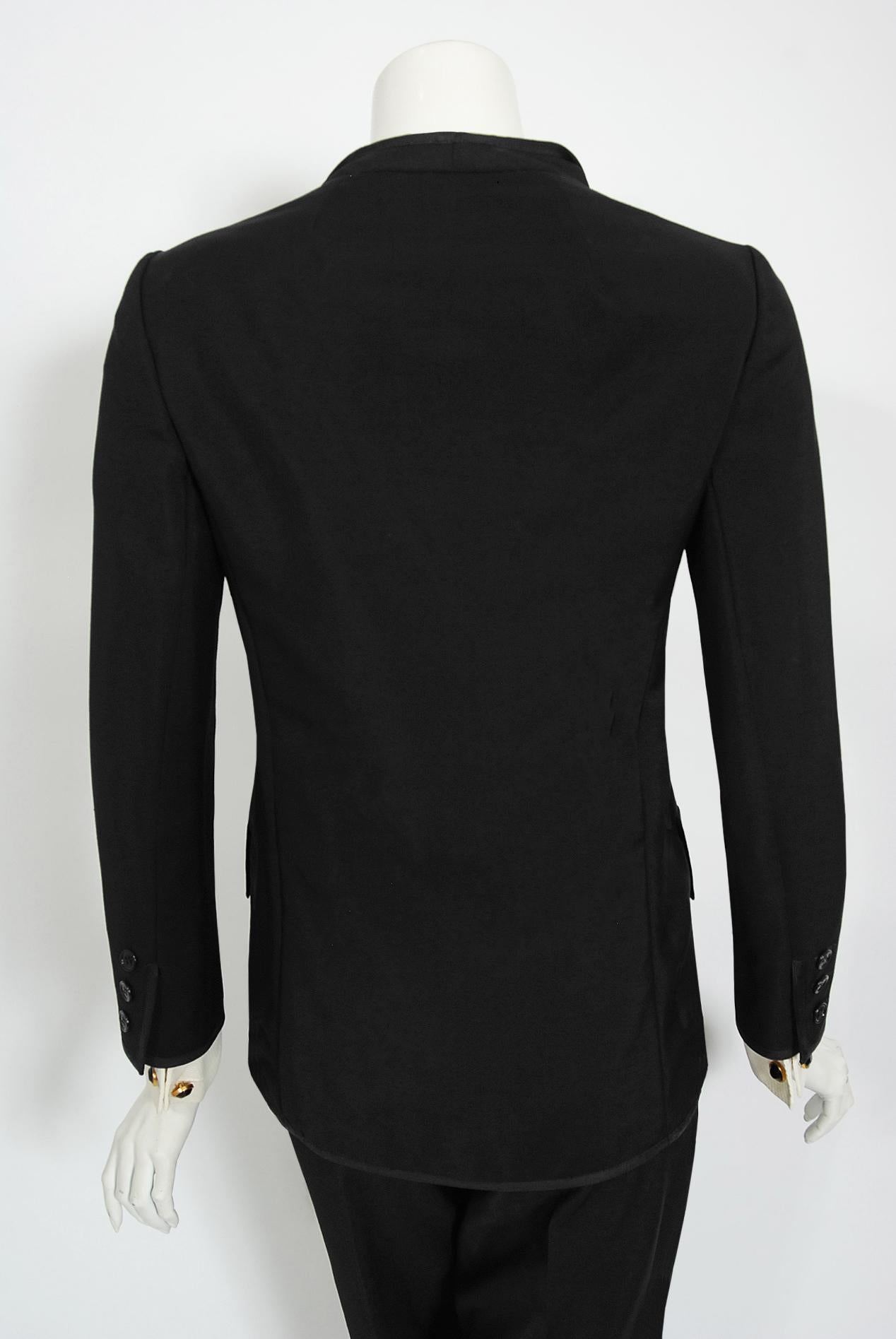 Vintage 1968 Yves Saint Laurent Le Smoking Tuxedo Black Gabardine Pant Suit 6