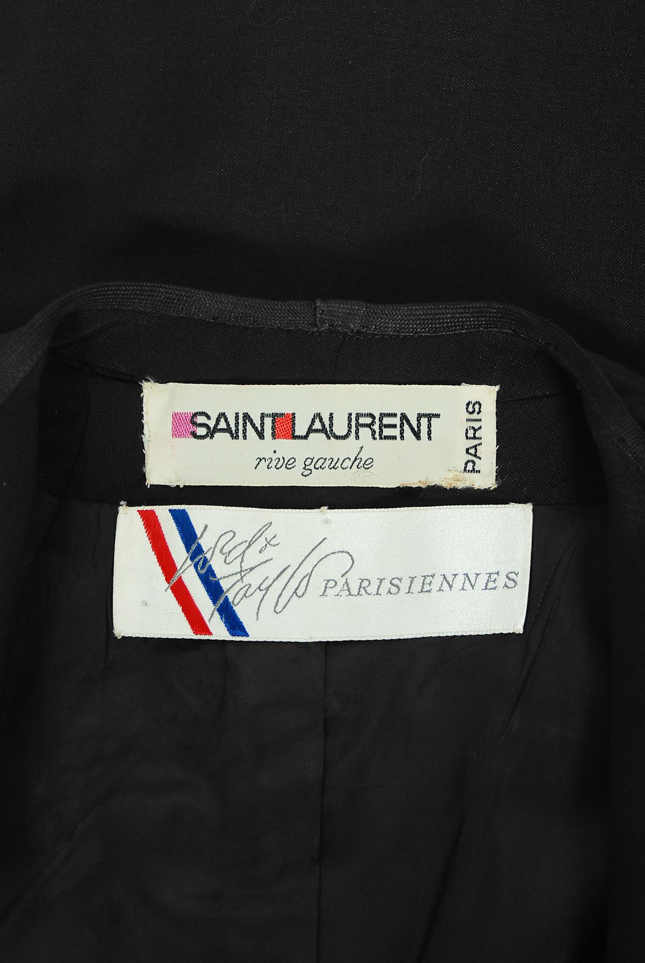 Vintage 1968 Yves Saint Laurent Le Smoking Tuxedo Black Gabardine Pant Suit 7