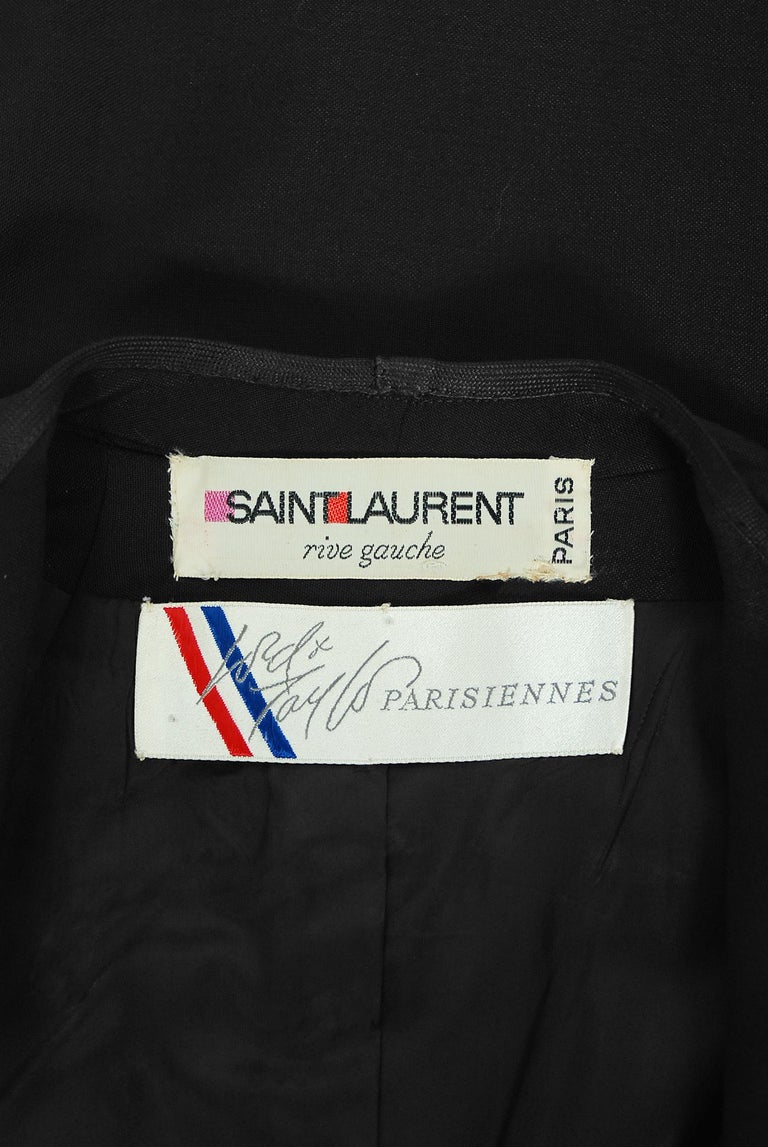 Vintage 1968 Yves Saint Laurent Le Smoking Tuxedo Black Gabardine Pant Suit