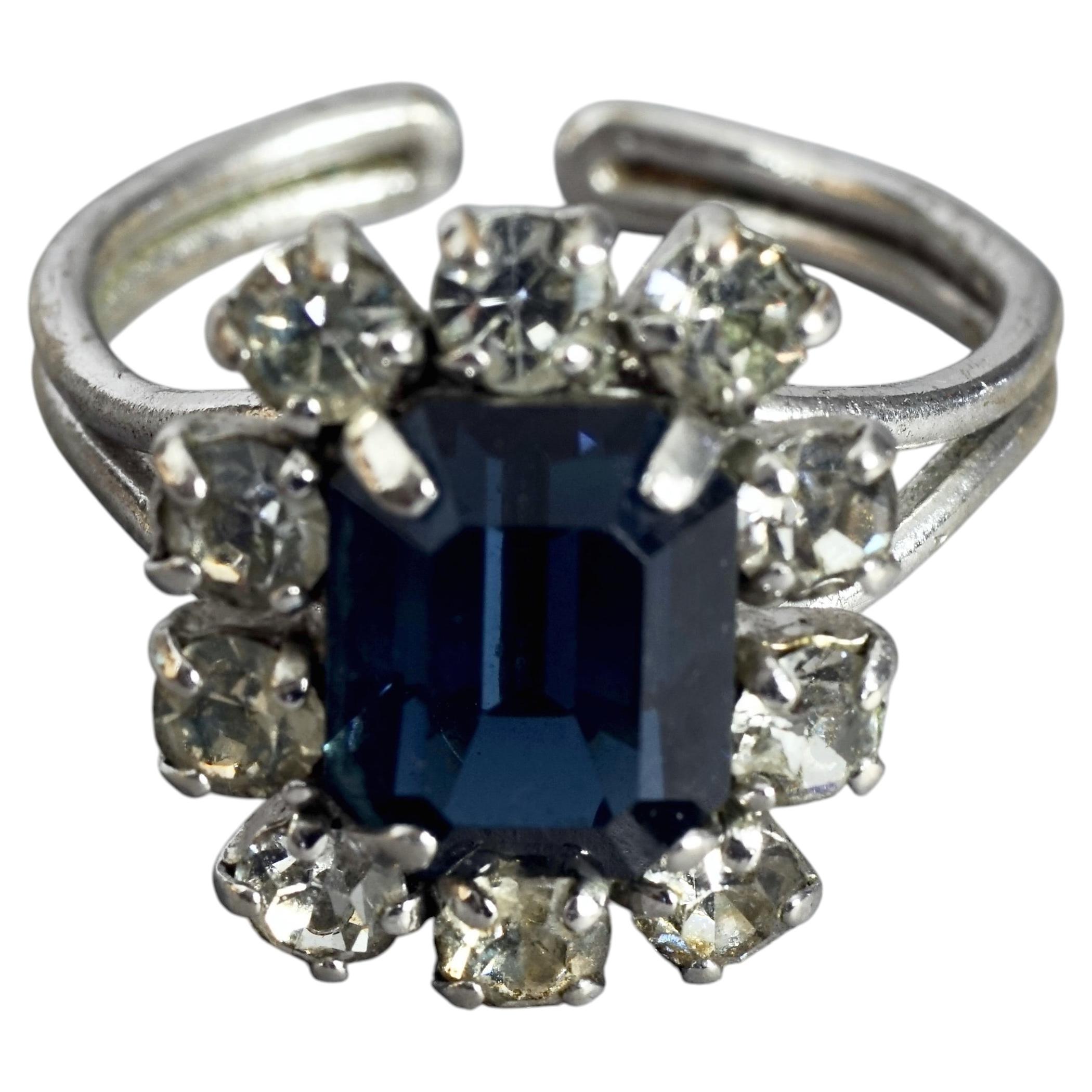 Vintage 1968 CHRISTIAN DIOR Blue Sapphire Rhinestone Ring