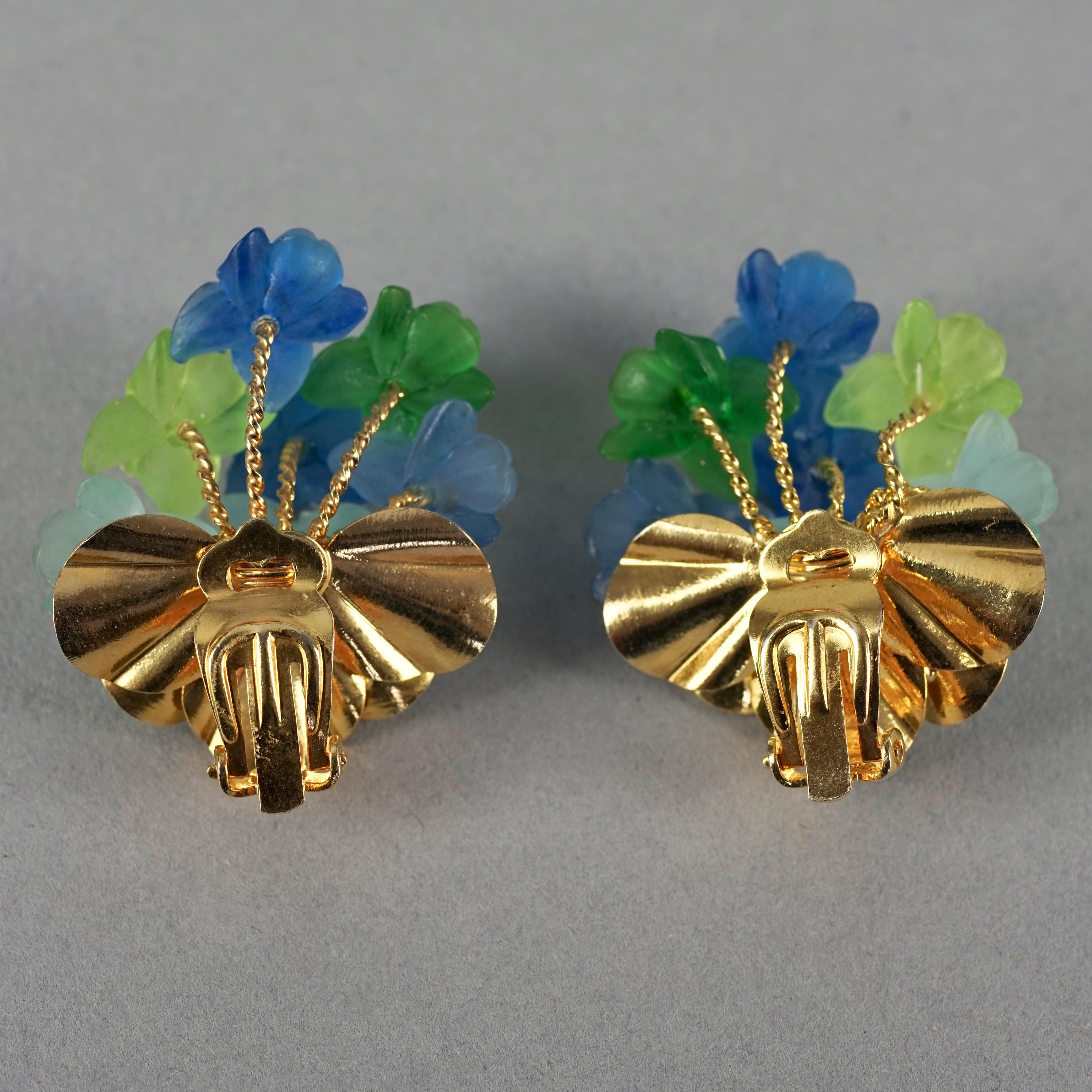 Vintage 1968 CHRISTIAN DIOR Lucite Bouquet Flower Earrings For Sale 3