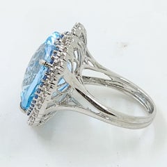Vintage 19.68 Ct Blue Topaz Blue Sapphire Diamond Ring in 18 Karat White Gold