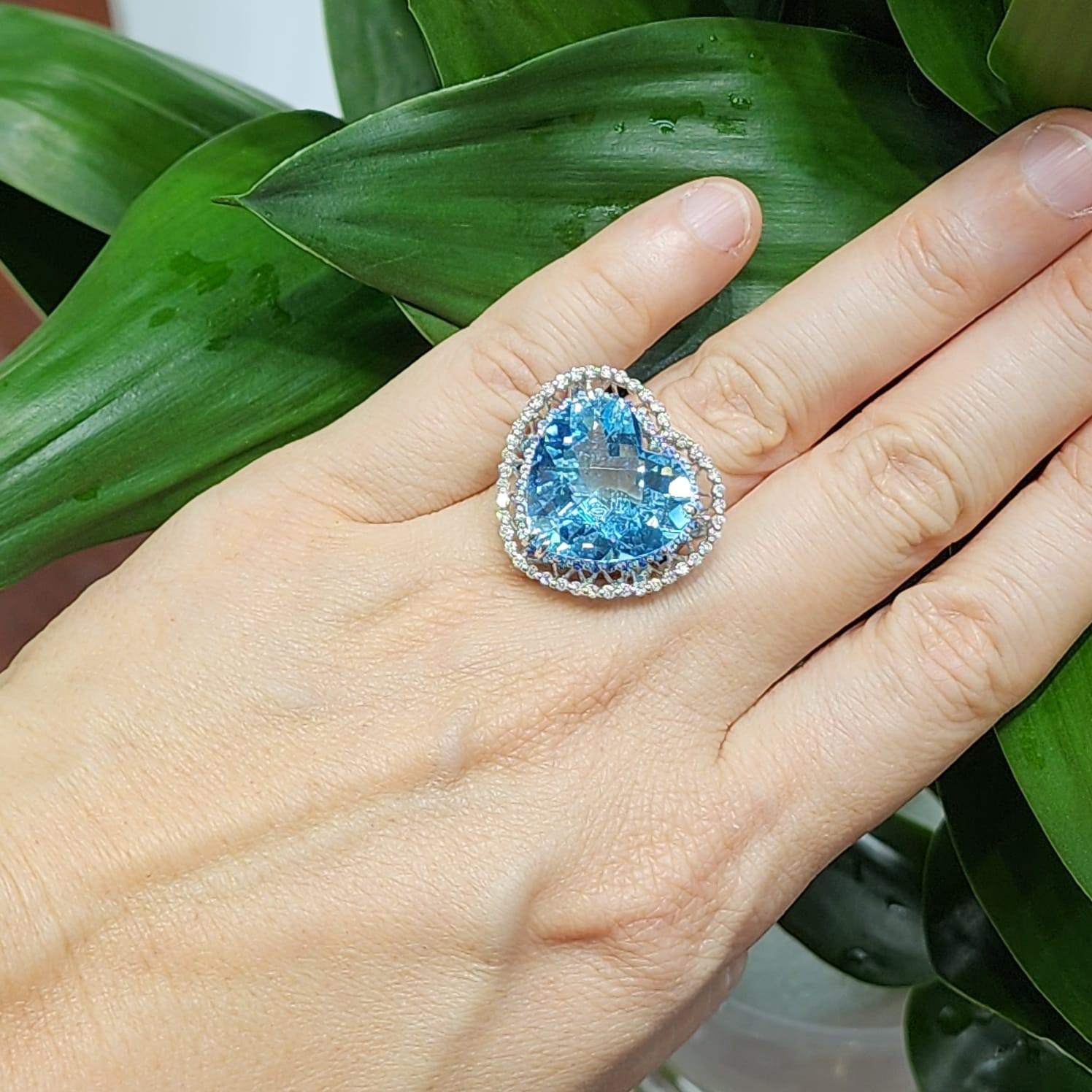  Vintage 19.68 Ct Blue Topaz Blue Sapphire Diamond Ring in 18 Karat White Gold For Sale 1