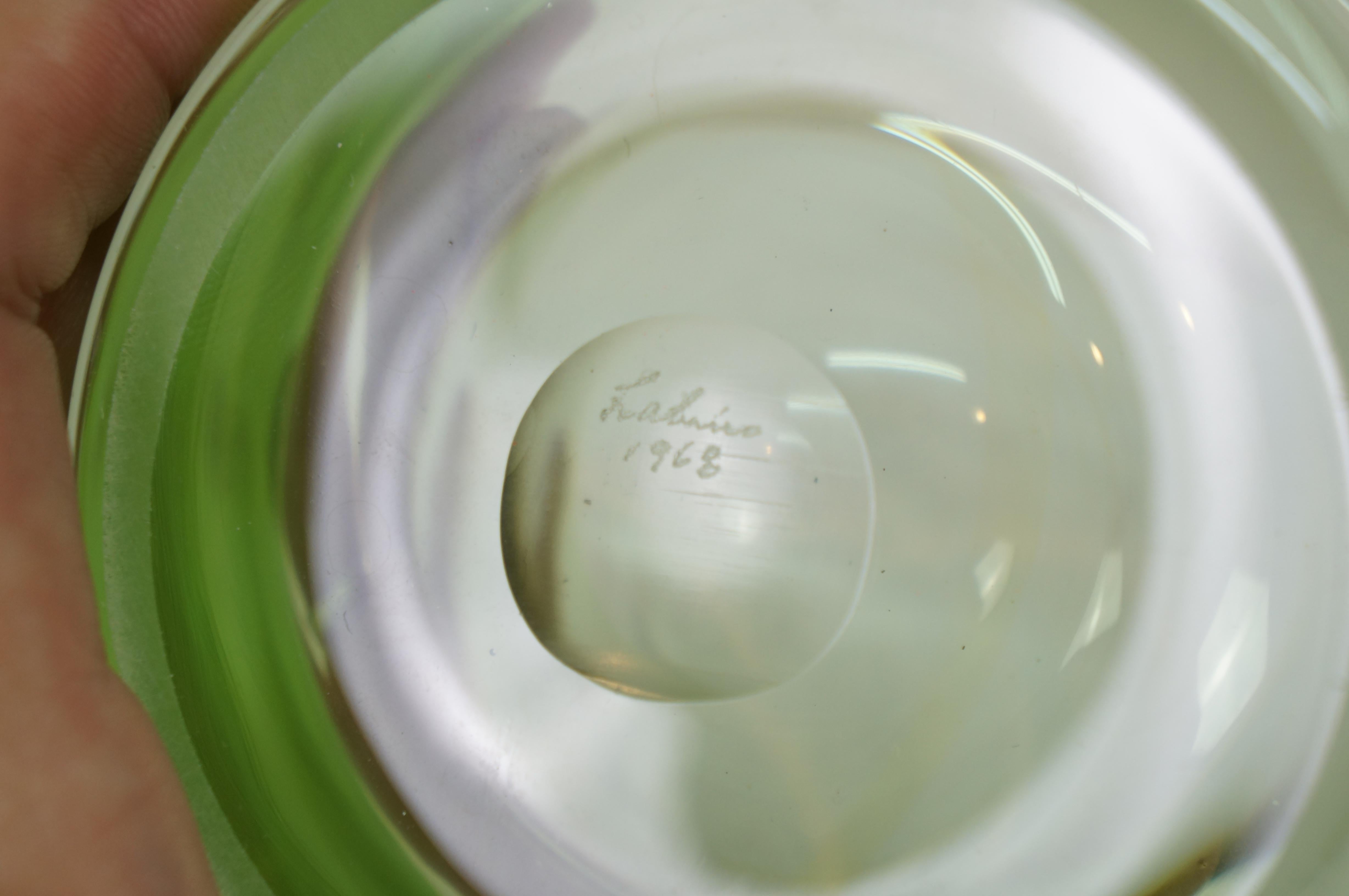 Vintage 1968 Dominick Labino Uranium Green Studio Art Glass Bowl Dish 7