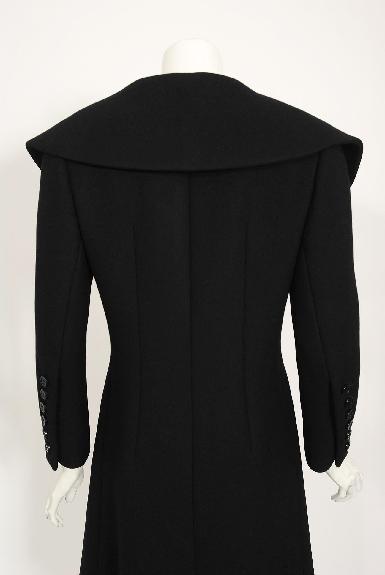 Vintage 1968 Norman Norell Black Wool Over-Sized Collar Double Breasted Mod Coat 6