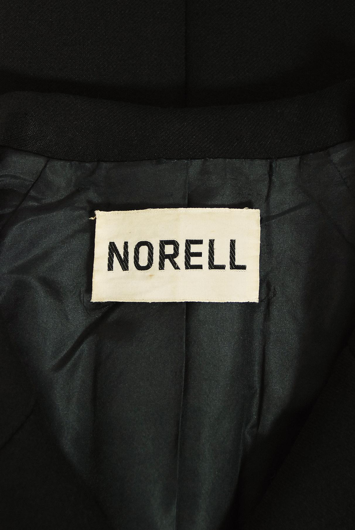 Vintage 1968 Norman Norell Black Wool Over-Sized Collar Double Breasted Mod Coat 7