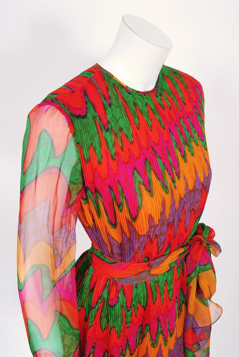 Vintage 1968 Pierre Cardin Colorful Psychedelic Pleated Chiffon Mod Mini Dress 7