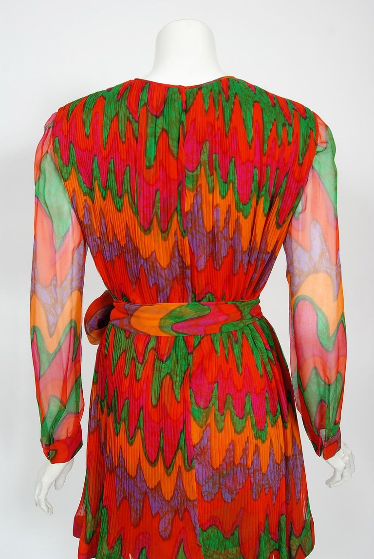 Vintage 1968 Pierre Cardin Colorful Psychedelic Pleated Chiffon Mod Mini Dress 9