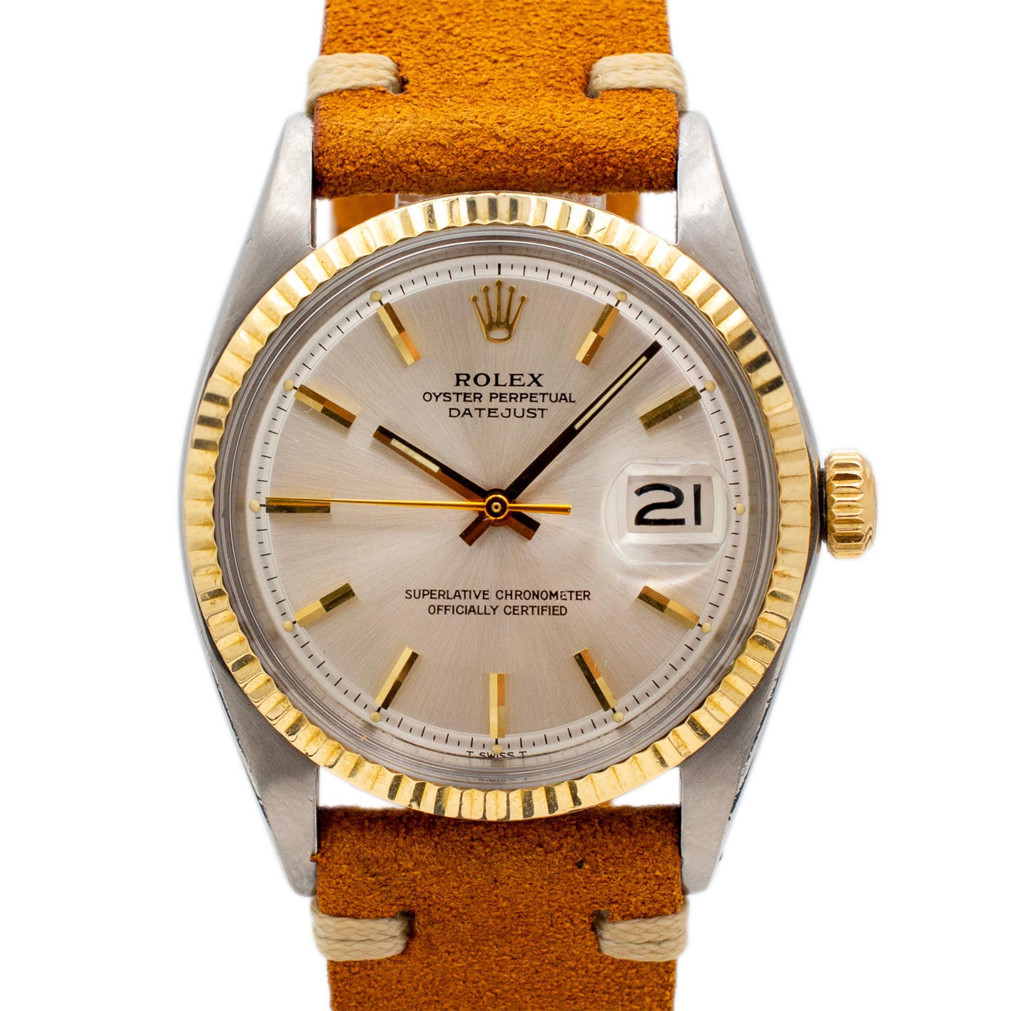 Brand: Rolex

Gender: Unisex

Metal Type: 14K Yellow Gold & Stainless Steel

Diameter: 36.00 mm

Weight: 56.36 Grams

14K yellow gold and stainless steel ROLEX Swiss made watch. The metals were tested and determined to be 14K yellow gold and