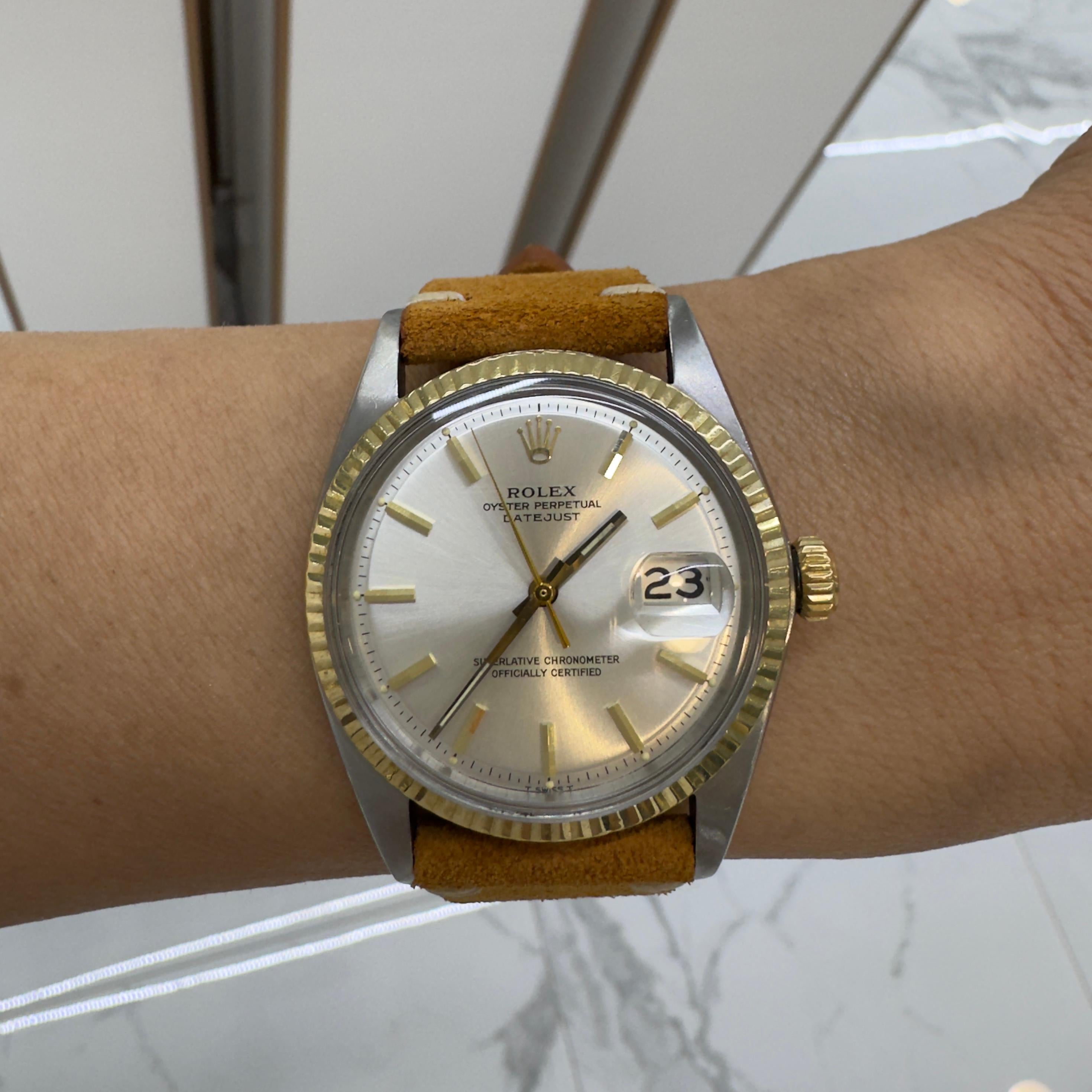 Vintage 1968 Rolex Datejust 36MM 1601 Silver Dial Steel Yellow Gold Watch 3