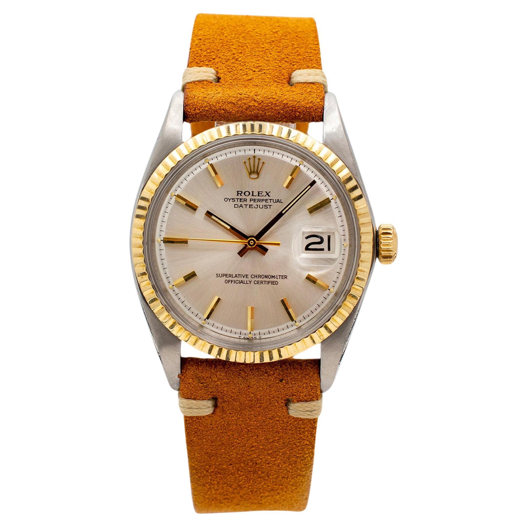 Vintage 1968 Rolex Datejust 36MM 1601 Silber Zifferblatt Stahl-Gelbgold-Uhr, Vintage