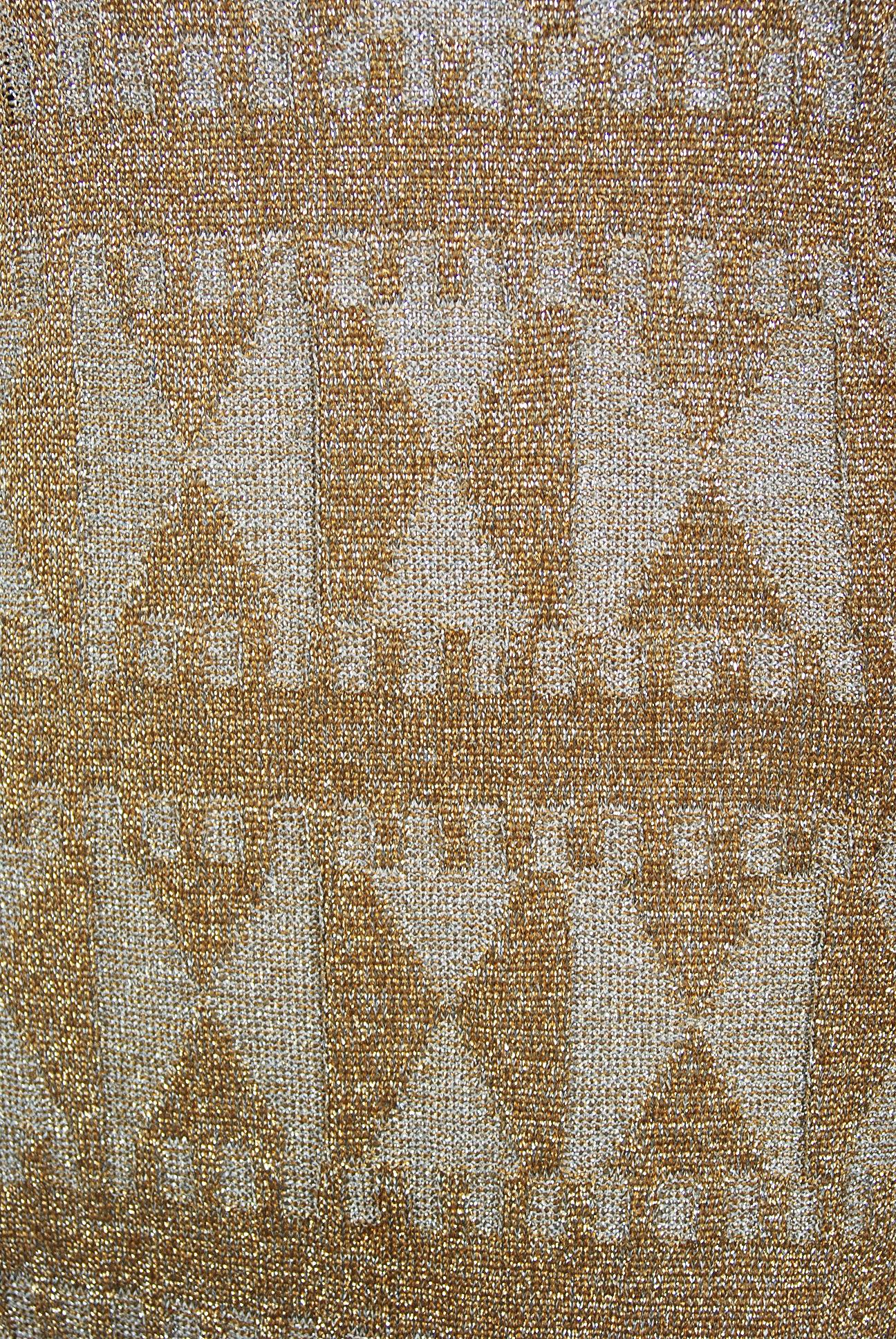 Vintage 1968 Rudi Gernreich Metallic Gold Silber Geometrisch Gestrickt Ausschnitt Kleid Damen