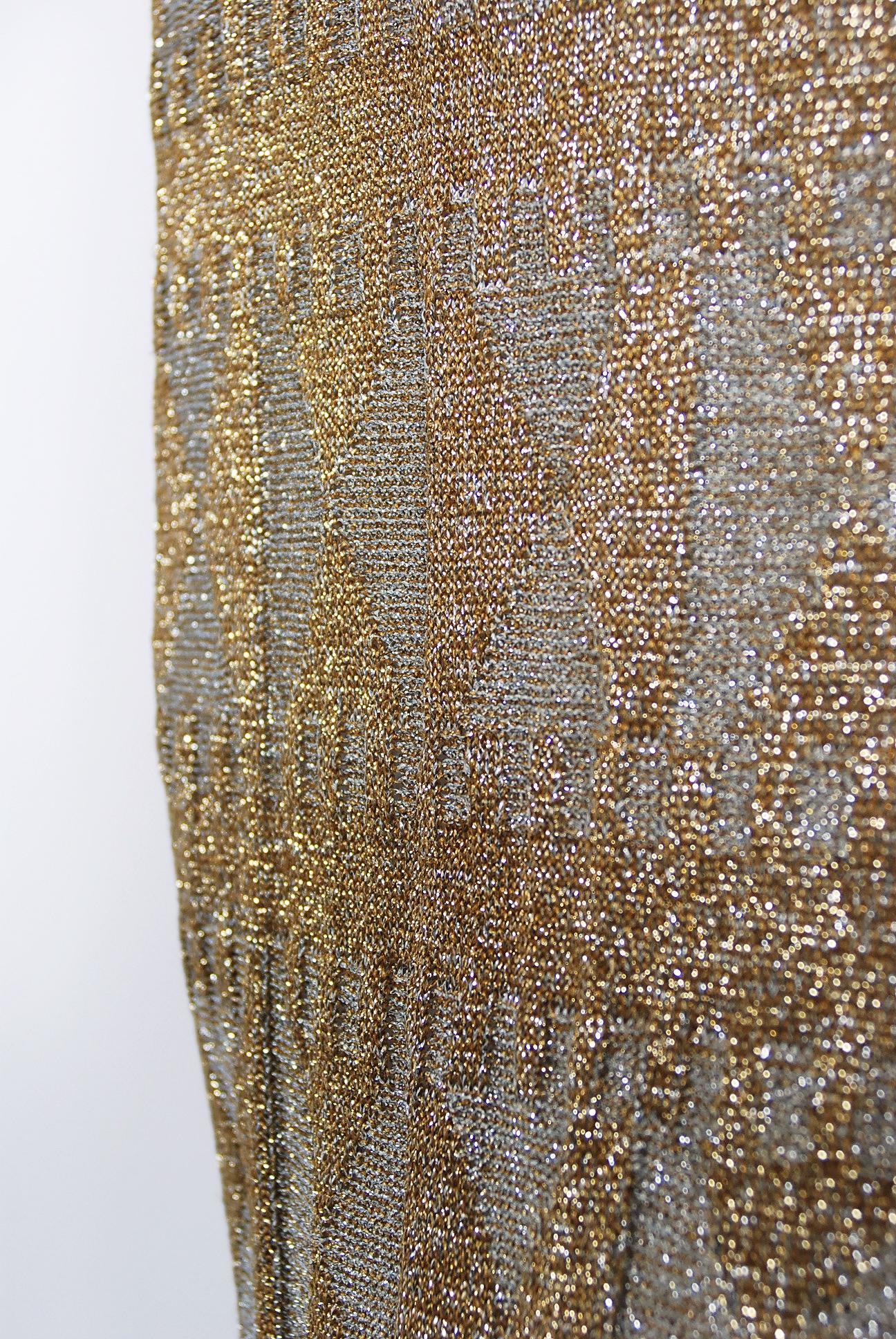 Vintage 1968 Rudi Gernreich Metallic Gold Silber Geometrisch Gestrickt Ausschnitt Kleid 4