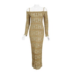 Vintage 1968 Rudi Gernreich Metallic Gold Silver Geometric Knit Cut-Out Gown