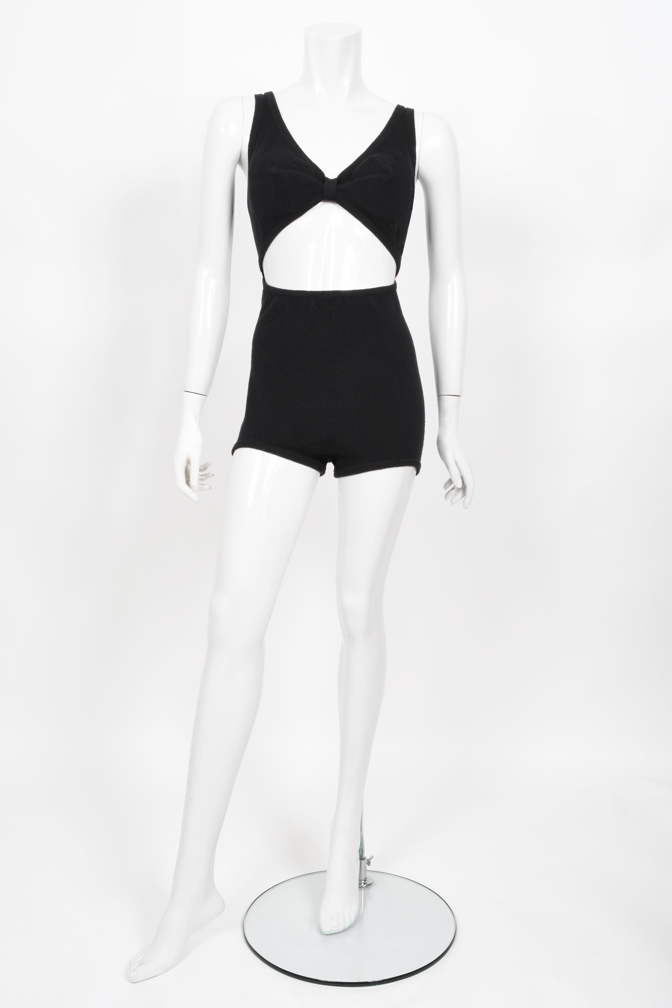 Noir Vintage 1968 Rudi Gernreich Museum-Held Black Wool Jersey Cut Out Mod Swimsuit  en vente