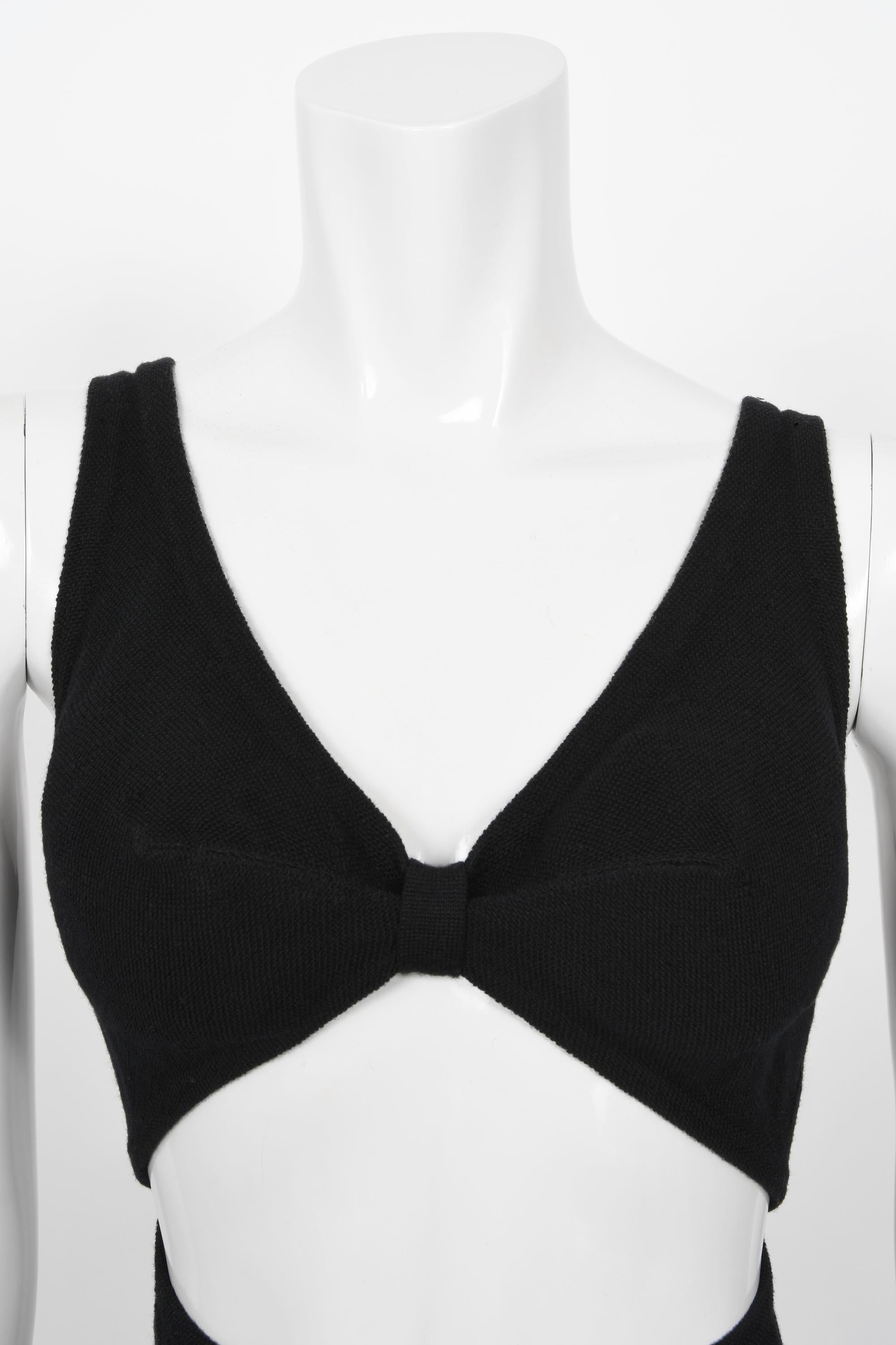 Vintage 1968 Rudi Gernreich Museum-Held Black Wool Jersey Cut Out Mod Swimsuit  In Good Condition For Sale In Beverly Hills, CA