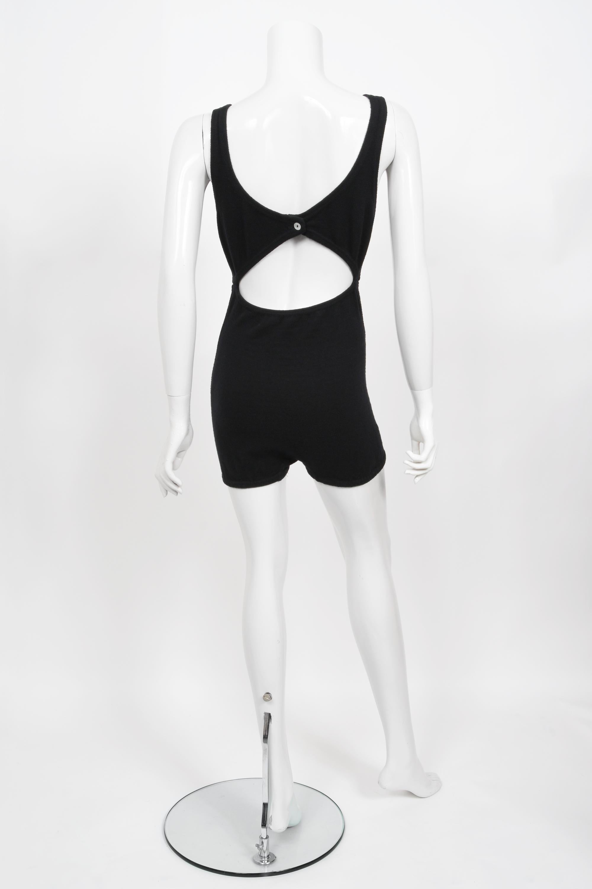 Vintage 1968 Rudi Gernreich Museum-Held Black Wool Jersey Cut Out Mod Swimsuit  en vente 4