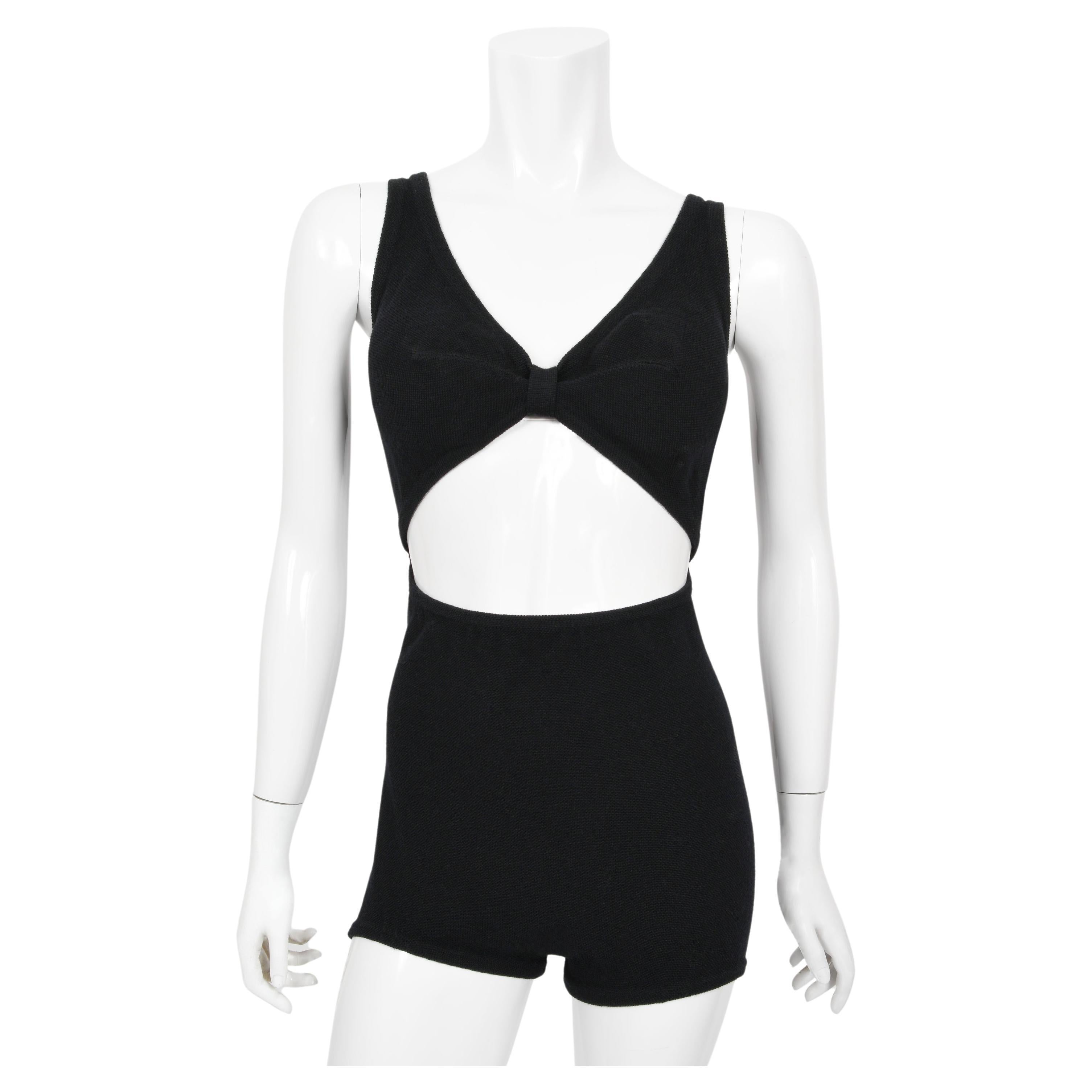 Vintage 1968 Rudi Gernreich Museum-Held Black Wool Jersey Cut Out Mod Swimsuit  For Sale