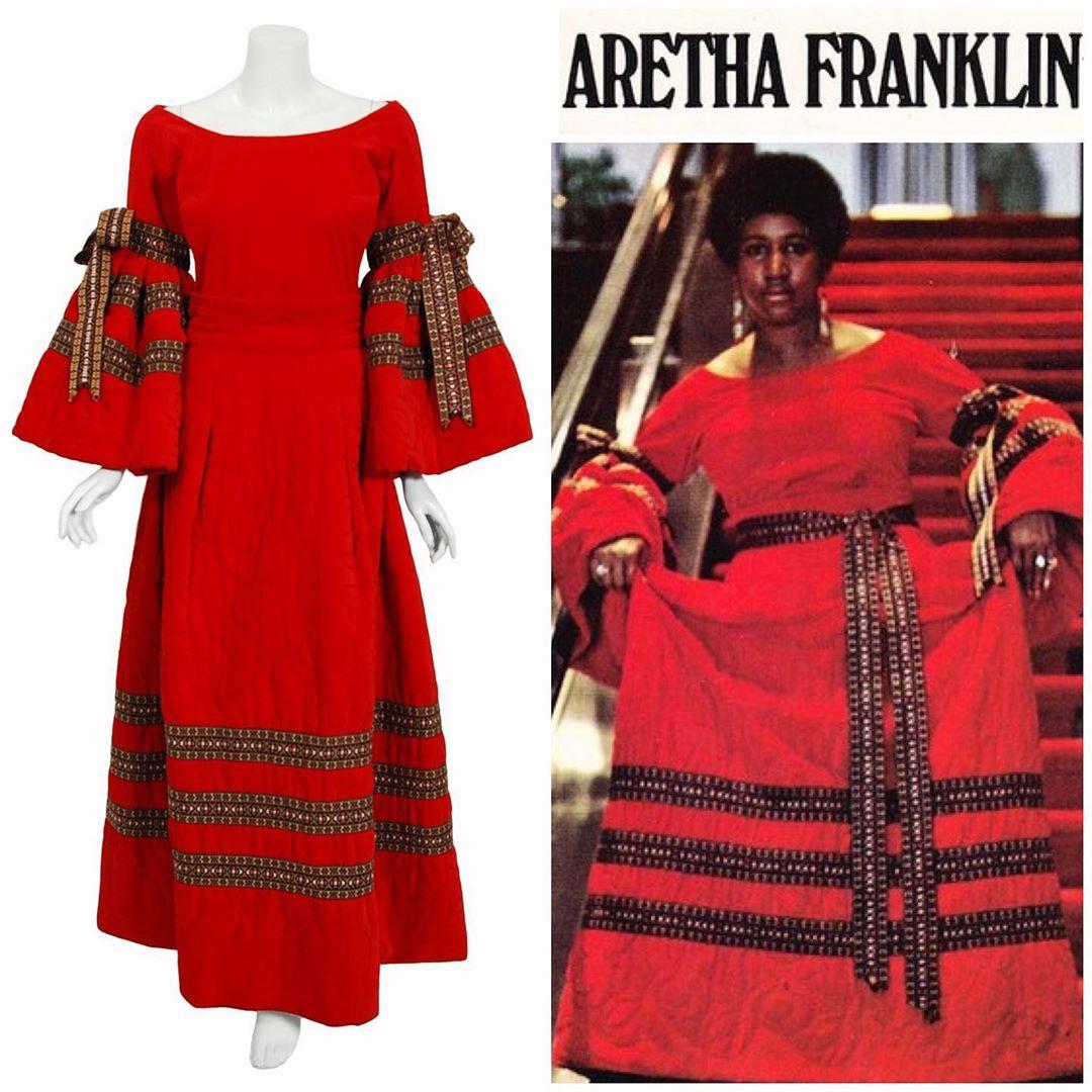 A gorgeous and well-documented red velvet Adolfo designer ensemble from his Fall Winter 1969-1970 collection. Perfect for Valentine's Day! Aretha Franklin even wore the same outfit for her Spanish Harlem cover art. Adolfo began his career as a