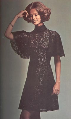 Vintage 1969 Biba Documented Cream Sheer Lace High-Neck Flutter Sleeve Tea Dress